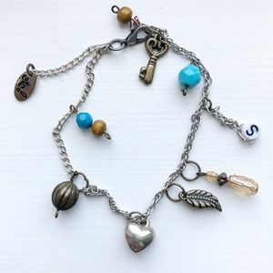 Boho turquoise & beige initial “S” charm bracelet